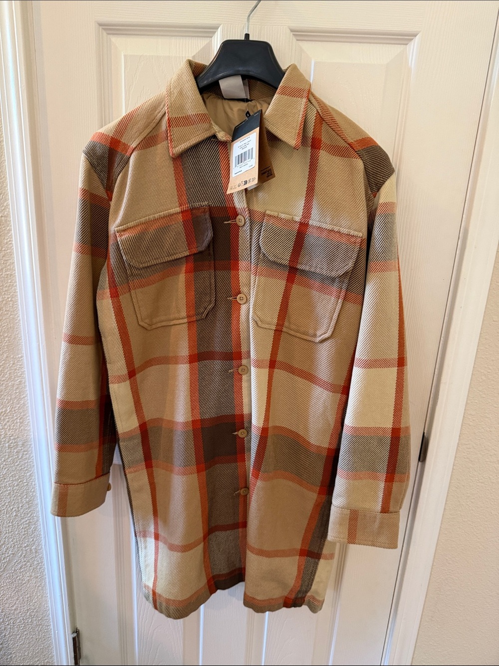 NWT North Face Valley Utility Plaid Button-Front Shacket in Beige and Brown